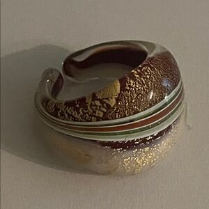 Murano Dome Glass ring from Italy! Gold Orange Green & White Swirls Pretty Gift